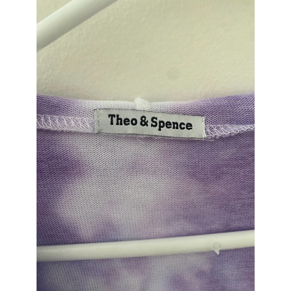 New THEO & SPENCE Purple Tie-Dye V-Neck Drawstring Hoodie Size XS - Picture 5 of 5